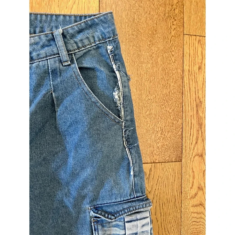 YASUYUAN Men's Blue Wide-Leg Denim Jeans Distressed Fringe Cotton Polyester 30 - Picture 5 of 15